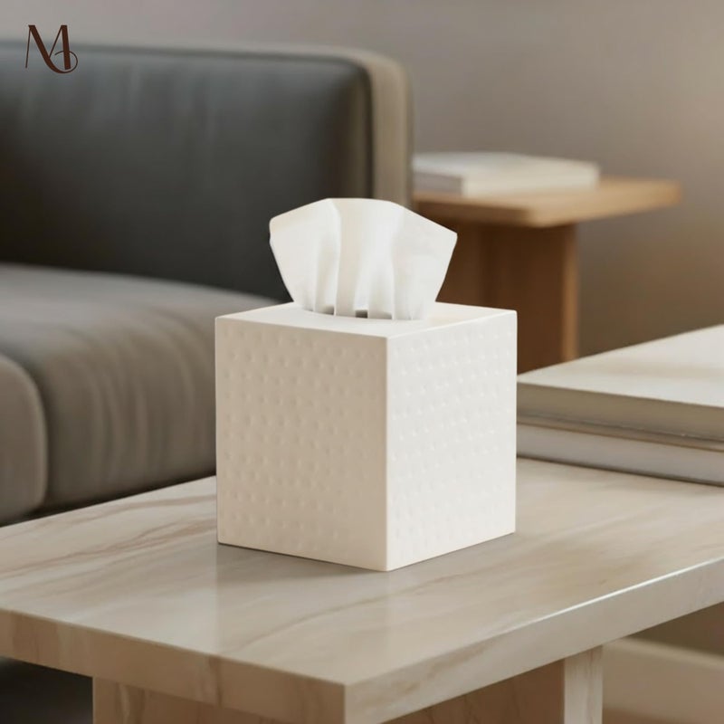 Monarch Abode Tissue Box Cover Square â€“ Hand Hammered White Metal Tissue Holder Box for Bathroom Accessory, Aesthetic Decorative Facial Napkin Cube for Modern Home Decor - Image 4